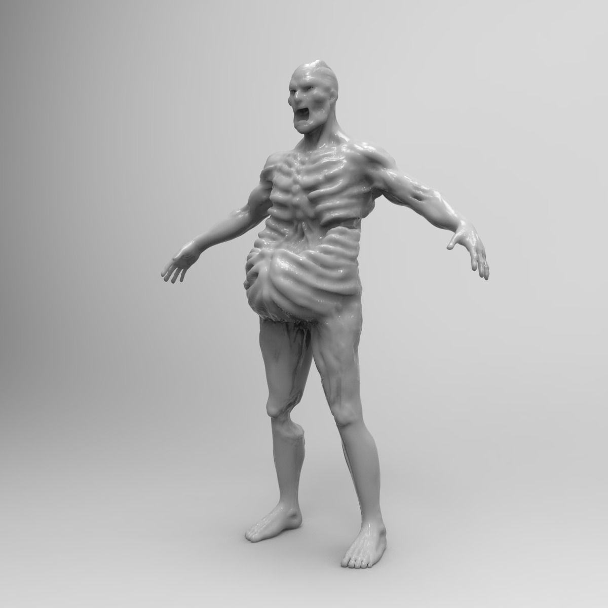 Zombie Character Full Body infected T-posed Low-poly 3D model_5