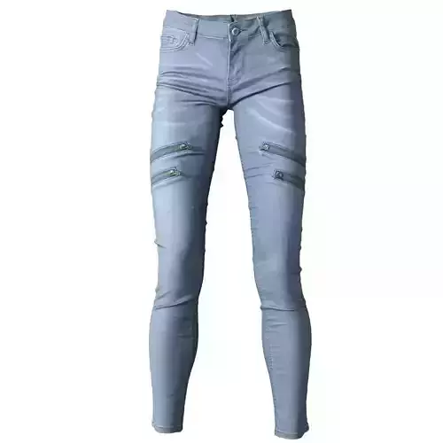 Grey jeans trousers with zippers