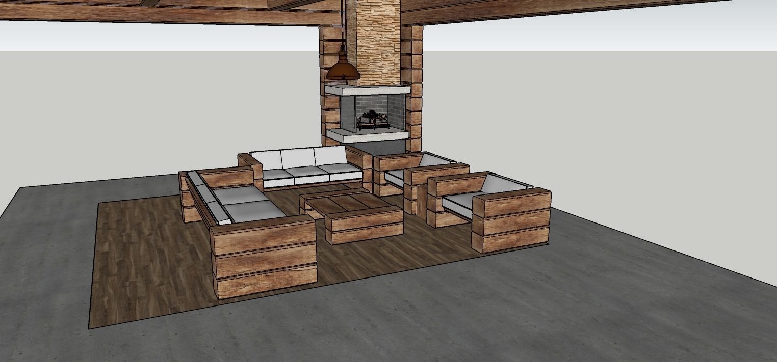 wooden- lodge- furniture -sofa-pavilion Low-poly 3D model_5