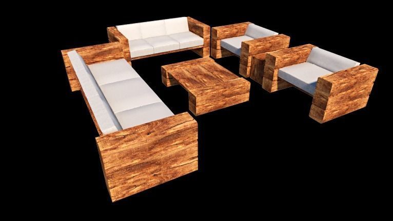 wooden- lodge- furniture -sofa-pavilion Low-poly 3D model_2