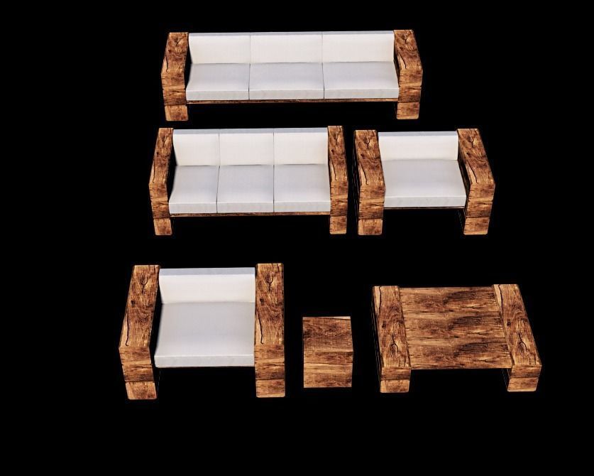 wooden- lodge- furniture -sofa-pavilion Low-poly 3D model_3