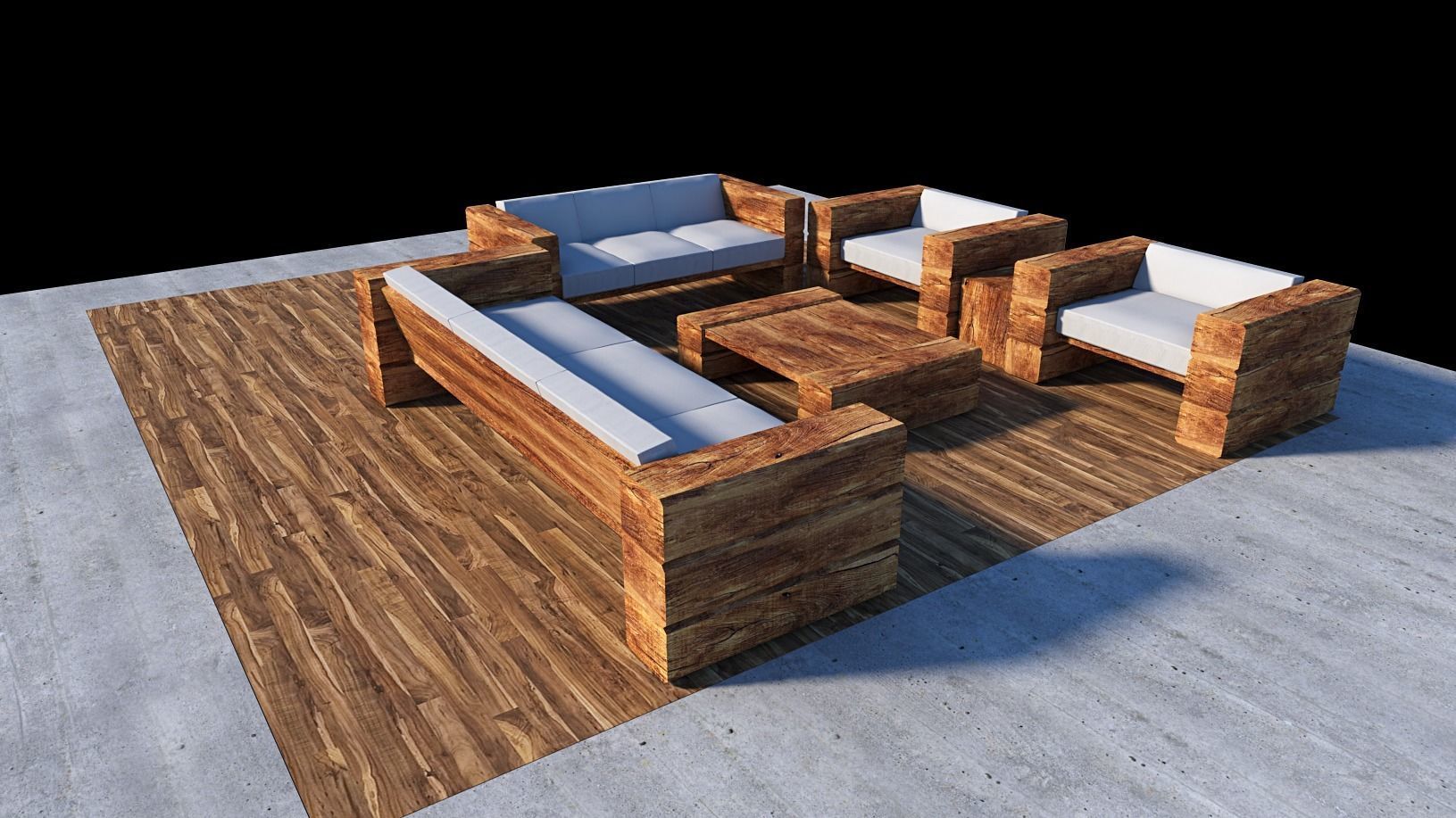wooden- lodge- furniture -sofa-pavilion Low-poly 3D model_1
