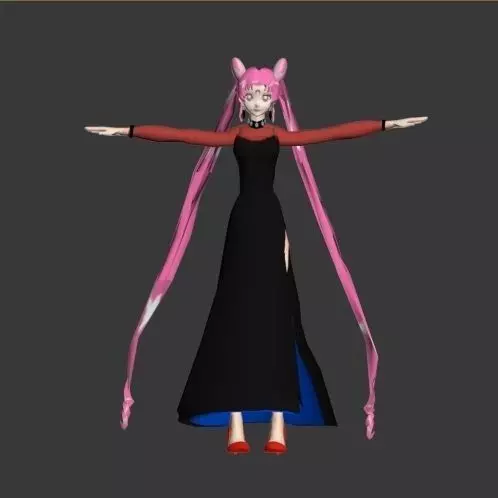 black lady sailor moon VR - AR - low-poly 3D model Low-poly 3D model_0