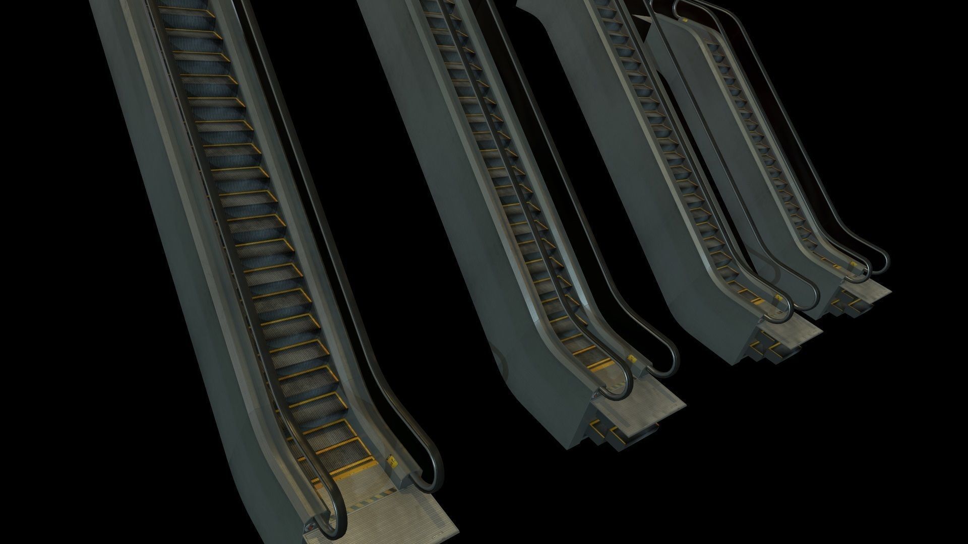 Escalators various sizes Low-poly 3D model_7