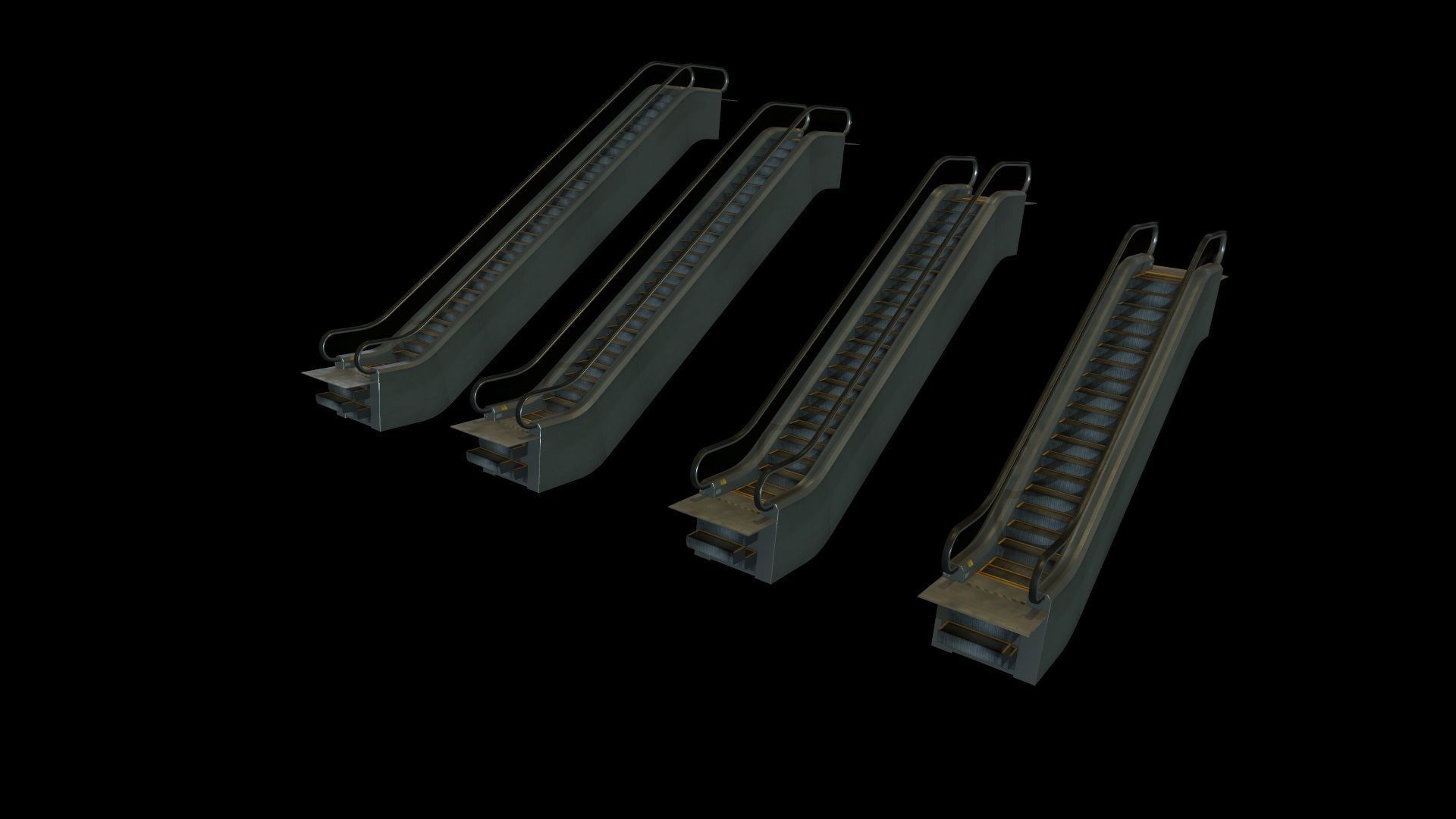 Escalators various sizes Low-poly 3D model_5