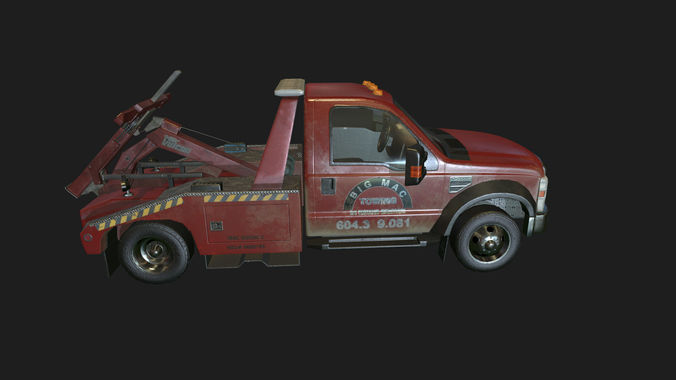 Red Tow Truck Low-poly 3D model