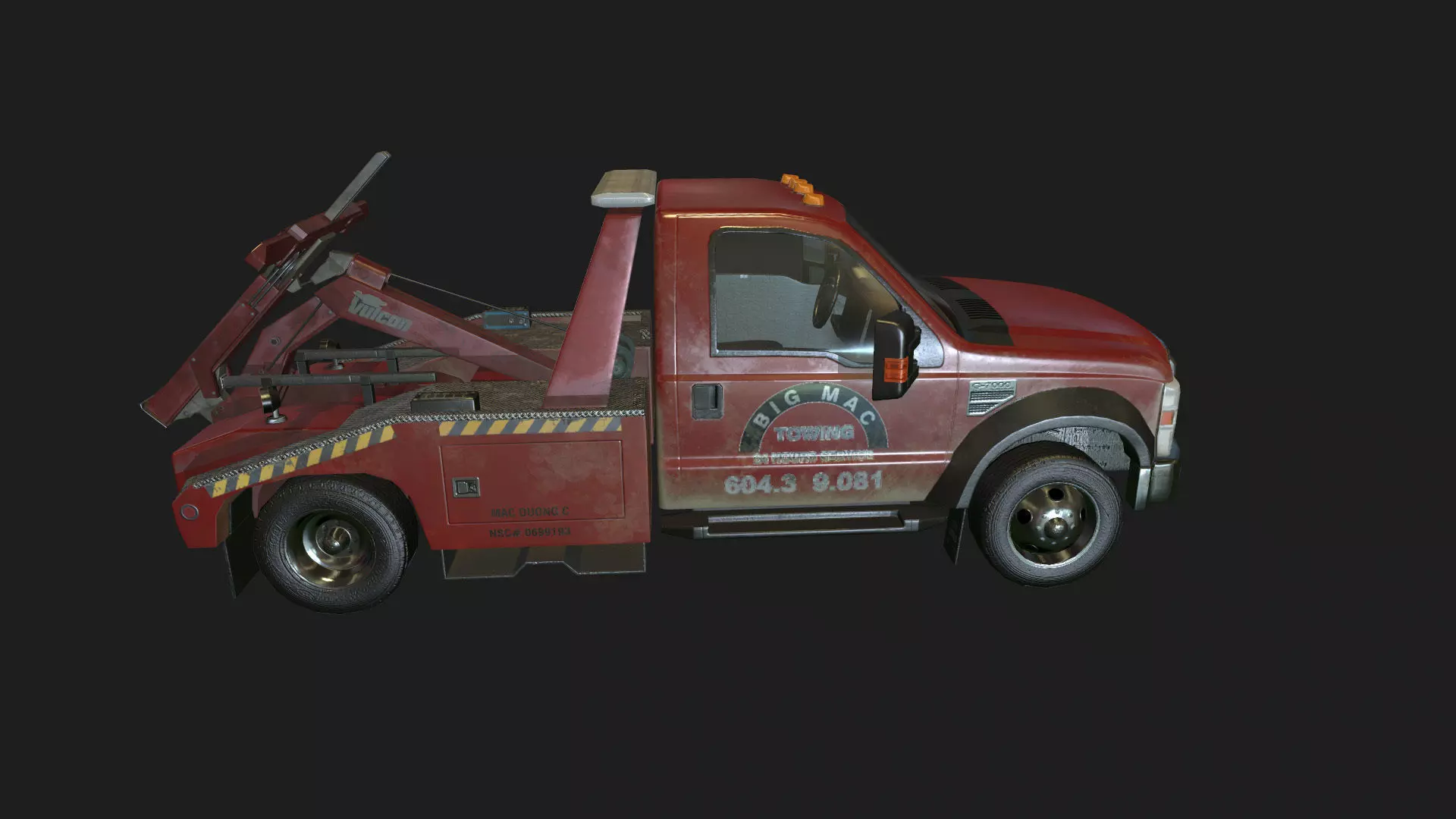 Red Tow Truck Low-poly 3D model_0