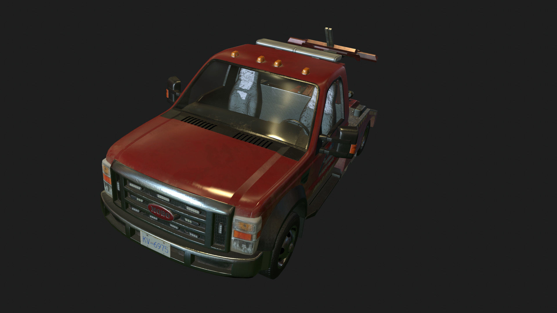 Red Tow Truck Low-poly 3D model_1