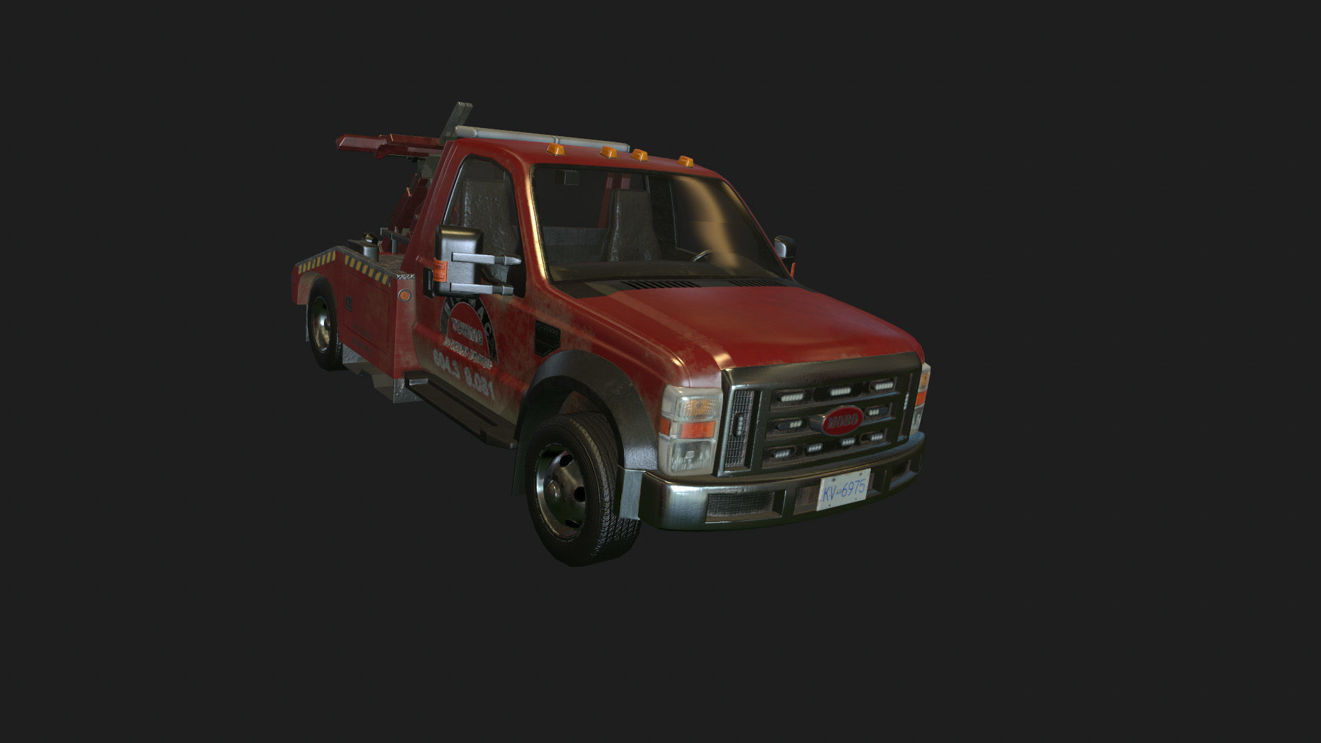 Red Tow Truck Low-poly 3D model_3