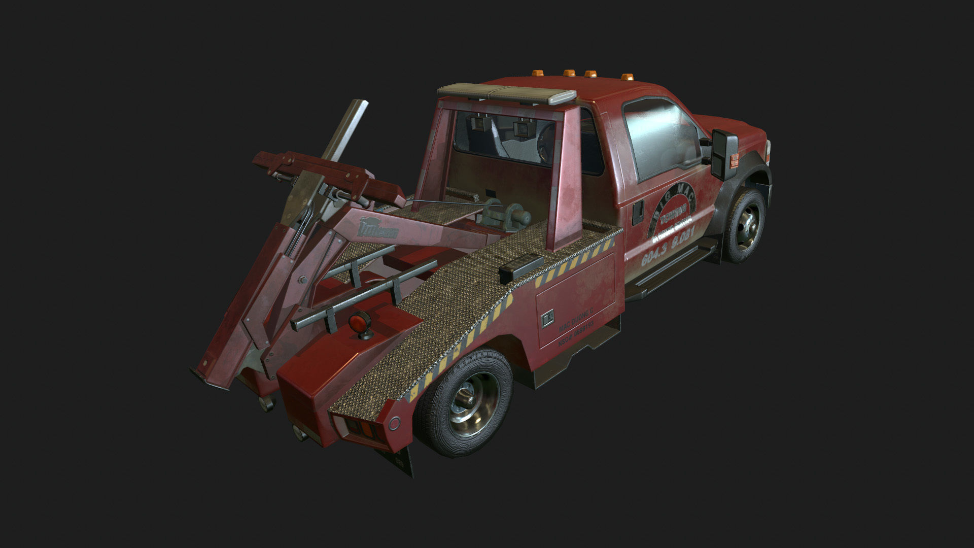 Red Tow Truck Low-poly 3D model_2
