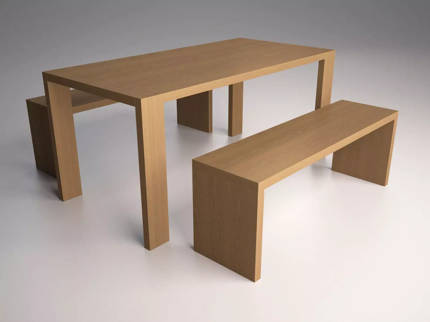 Table and benches Low-poly 3D model_0