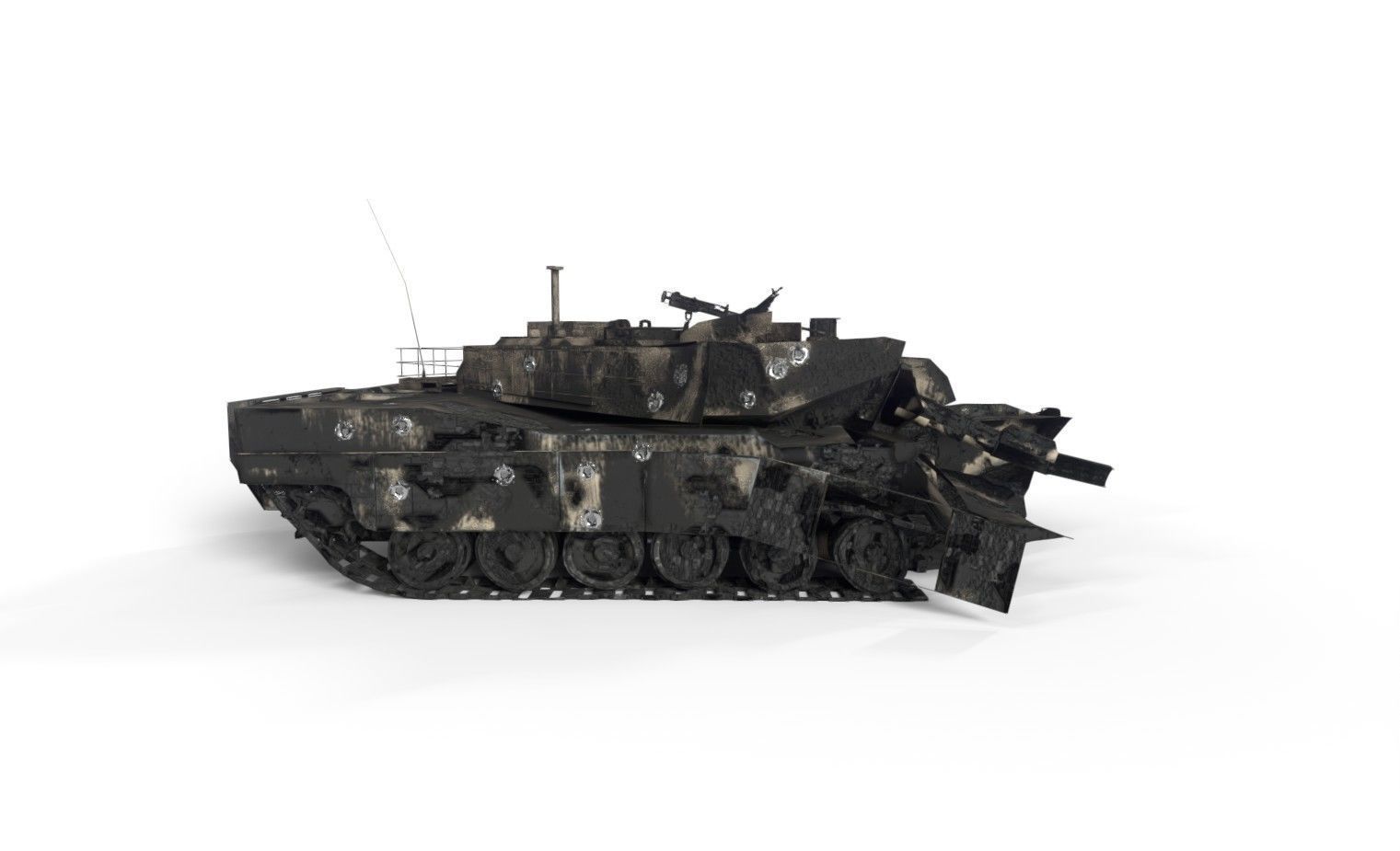 Tank Destroyed Low-poly 3D model_2