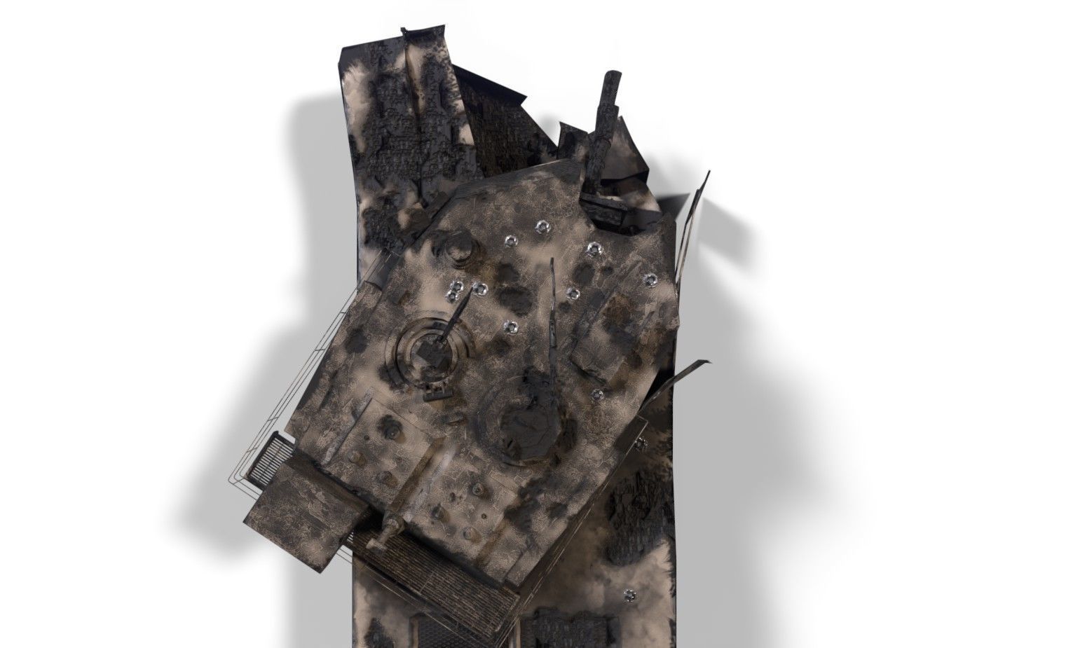 Tank Destroyed Low-poly 3D model_1