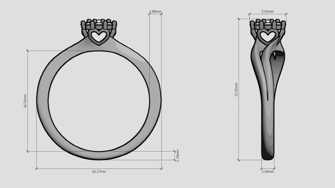 Heart Engagement ring 3D print model_4