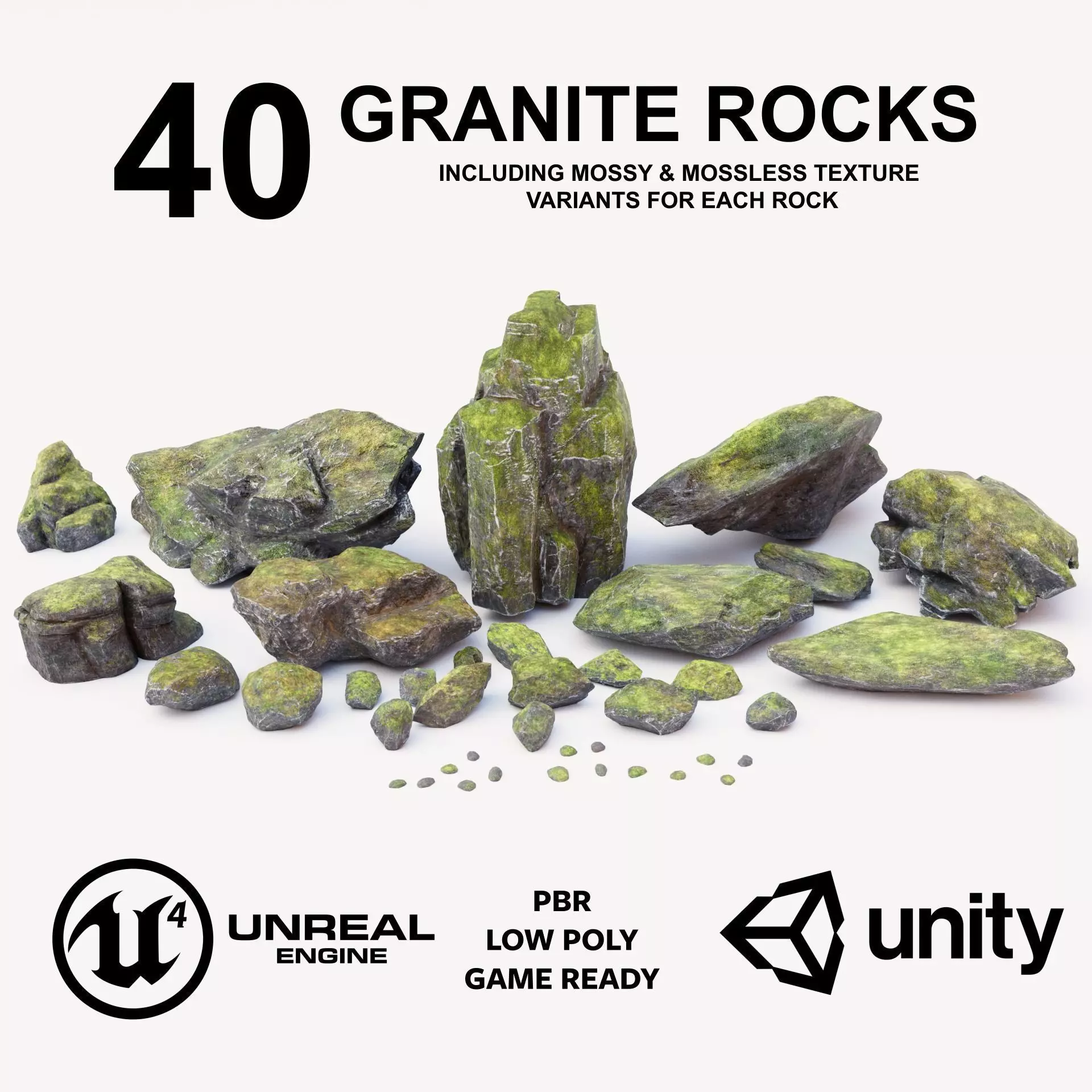 Granite Rock Pack Low-poly 3D model_0