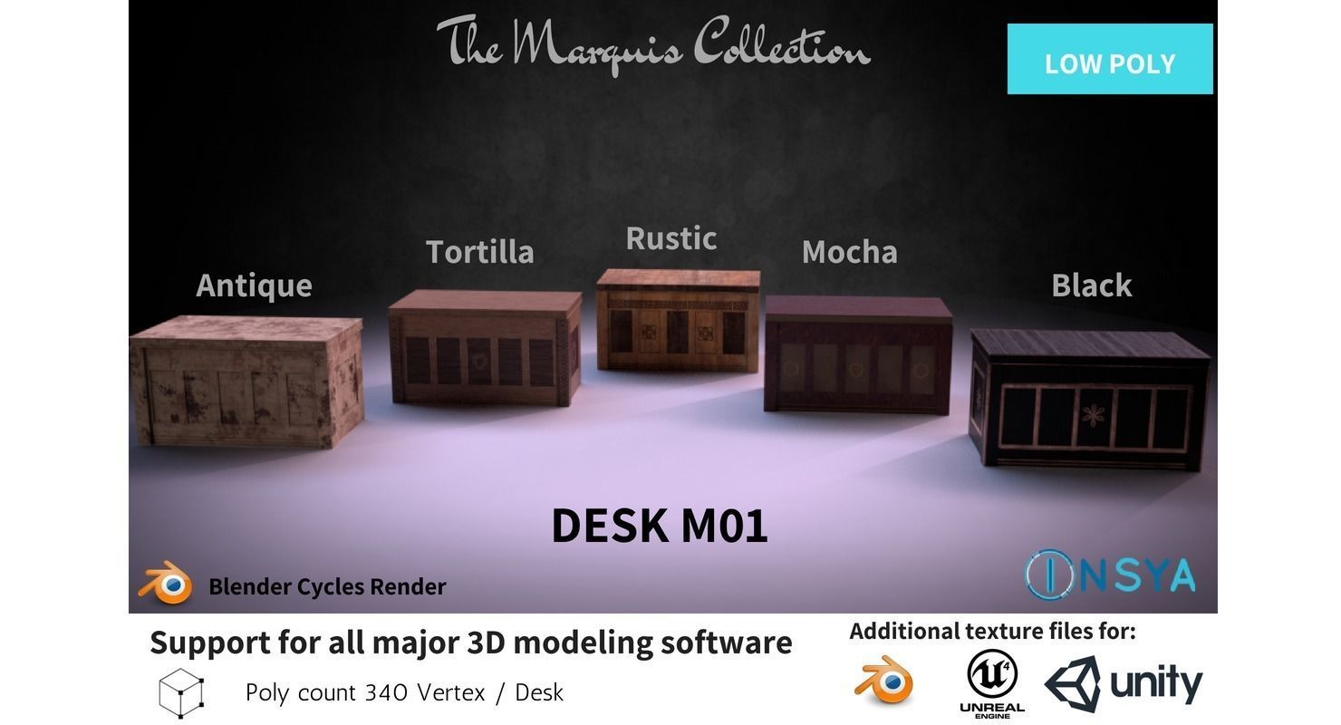 Desk M01 - The Marquis Collection Low-poly 3D model_1