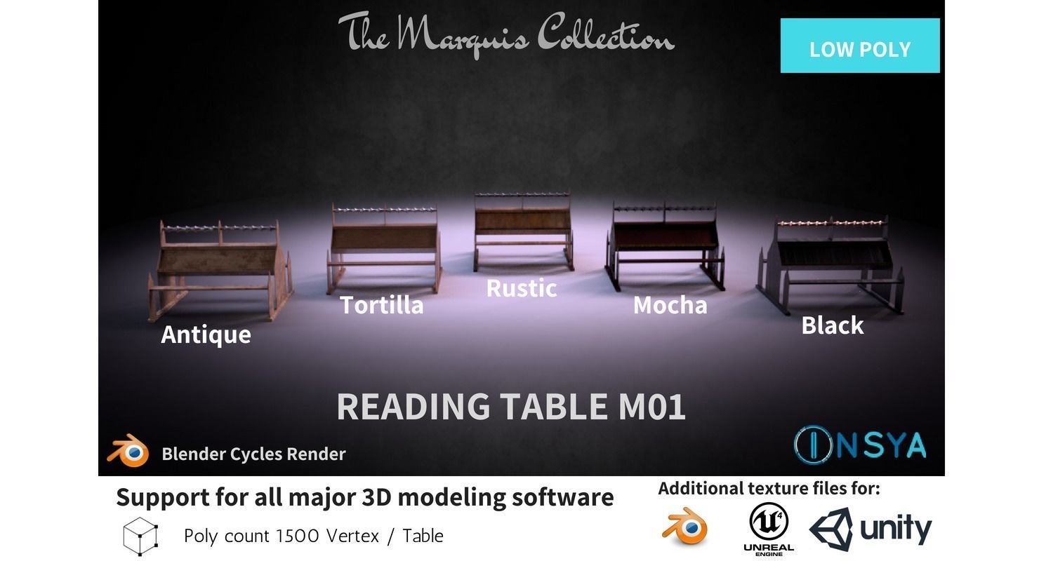 Reading Table M01 - The Marquis Collection Low-poly 3D model_1