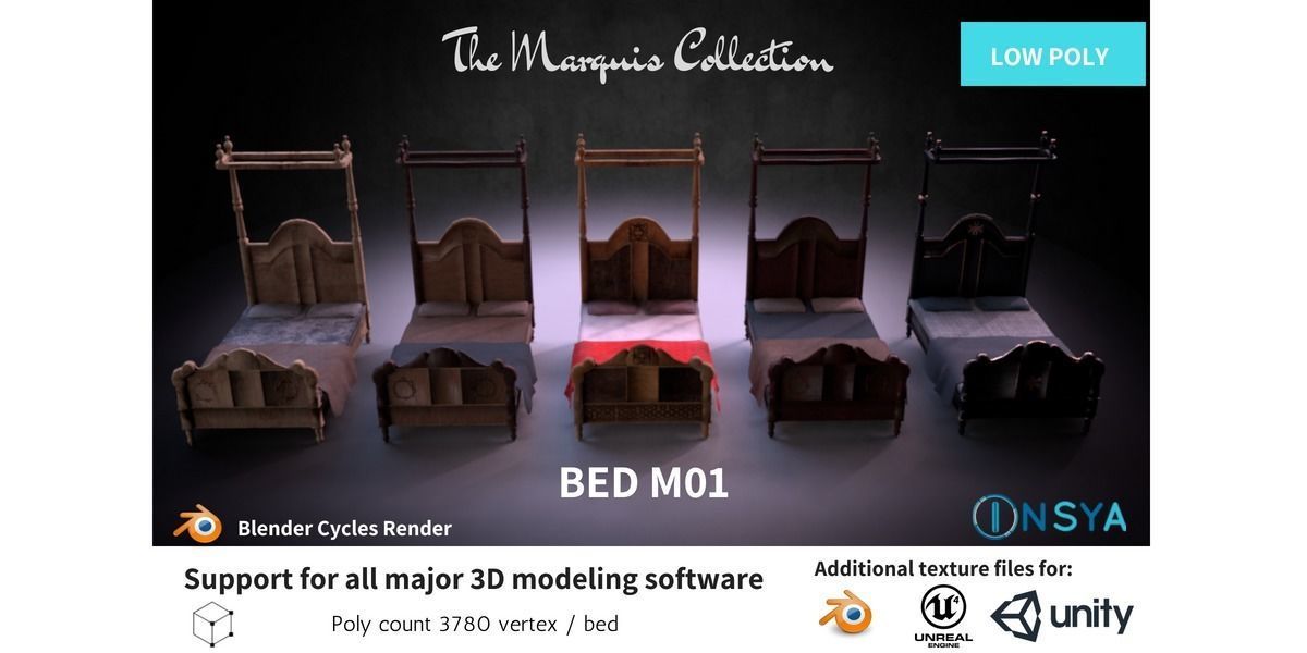Bed M01 - The Marquis Collection Low-poly 3D model_1