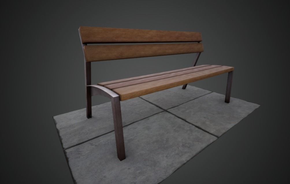 3D modern low poly PBR bench Low-poly 3D model_2
