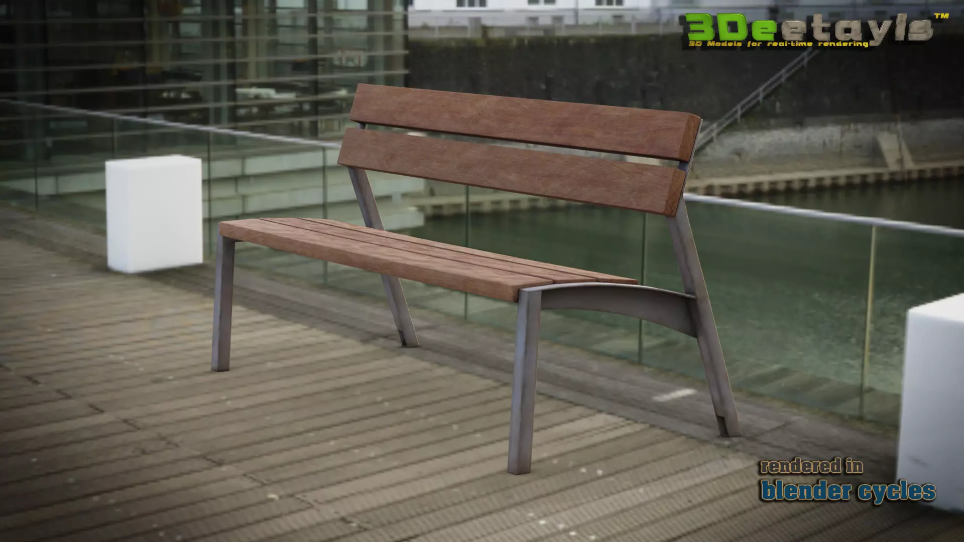 3D modern low poly PBR bench Low-poly 3D model_0