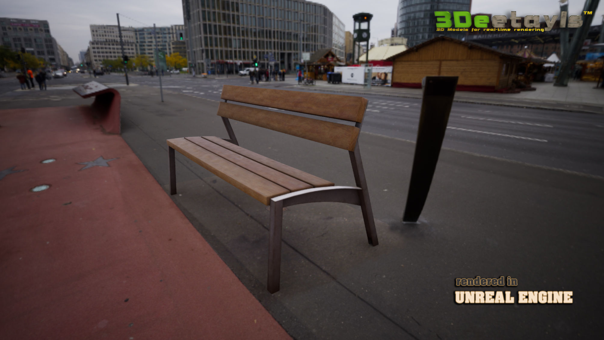 3D modern low poly PBR bench Low-poly 3D model_1