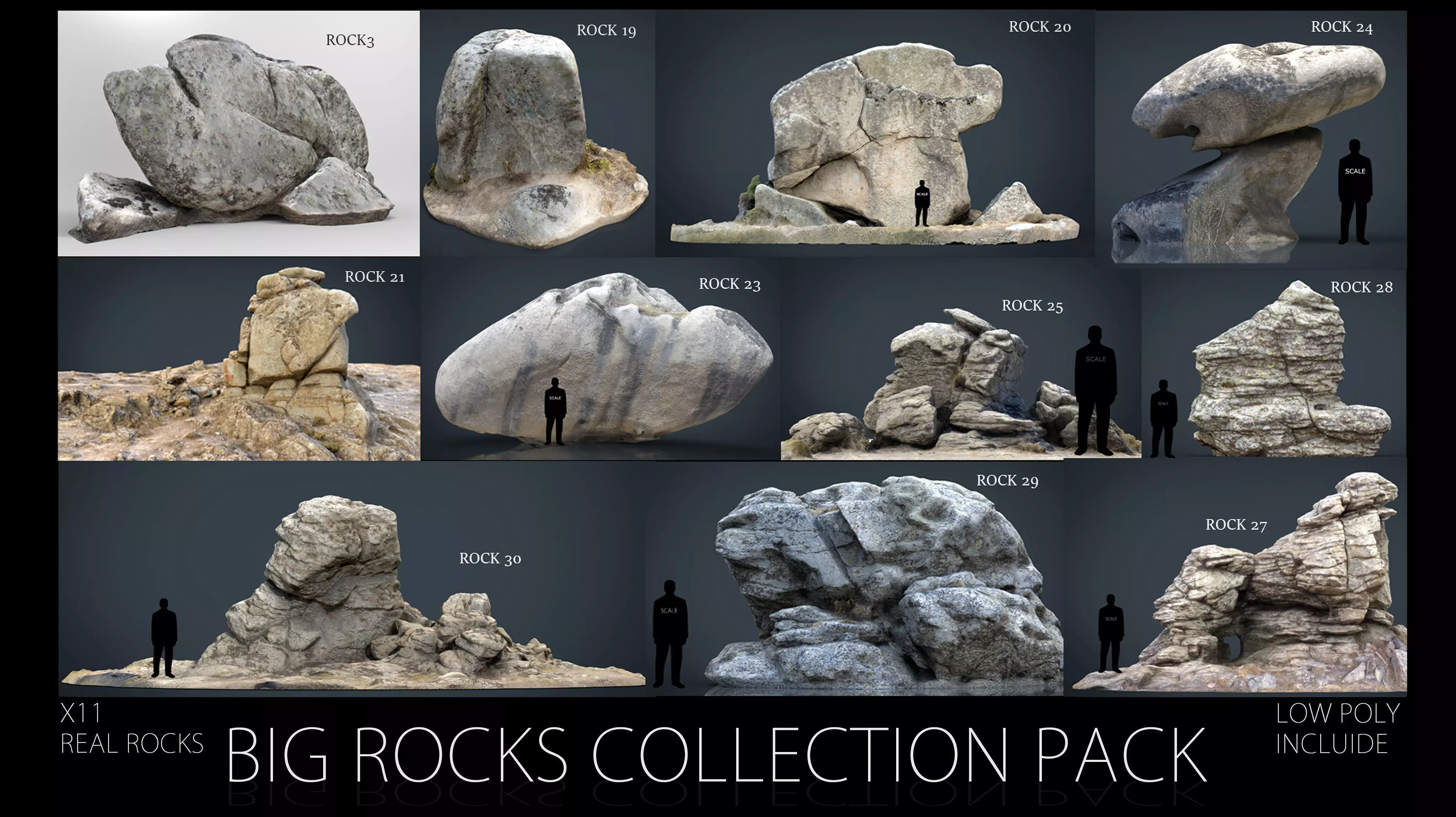 Big Rocks Collection Pack Low-poly 3D model_0