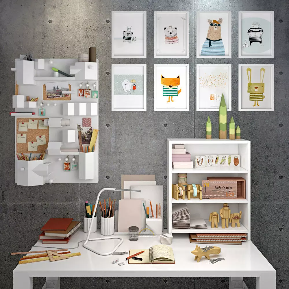 Decorative set of the office supplies 3D model_0