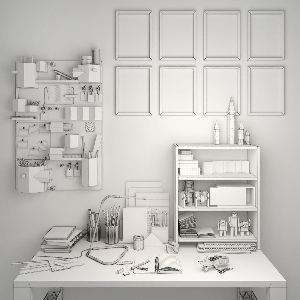 Decorative set of the office supplies 3D model_2