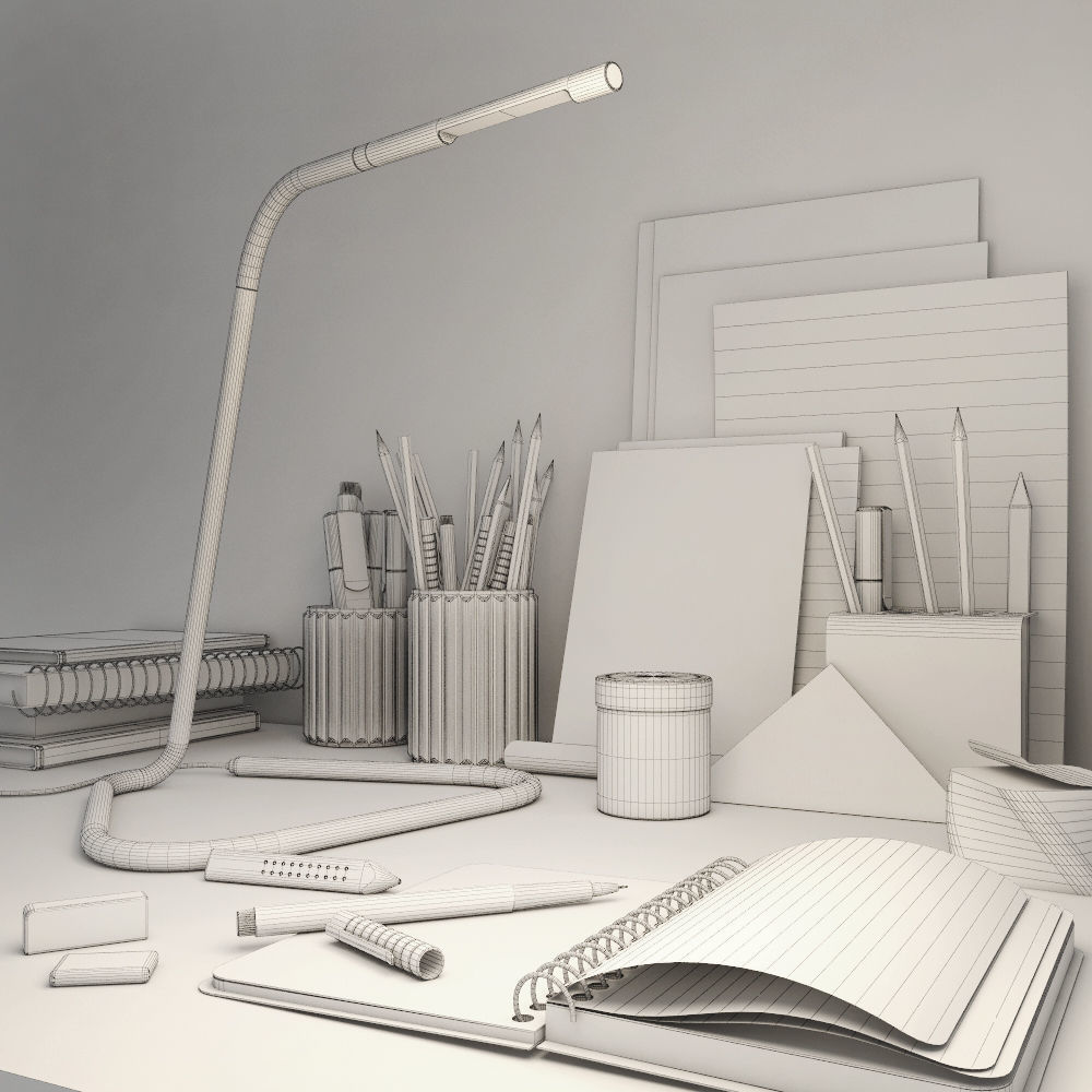 Decorative set of the office supplies 3D model_4