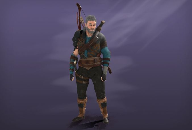 Archer character with bow and arrows Free low-poly 3D model