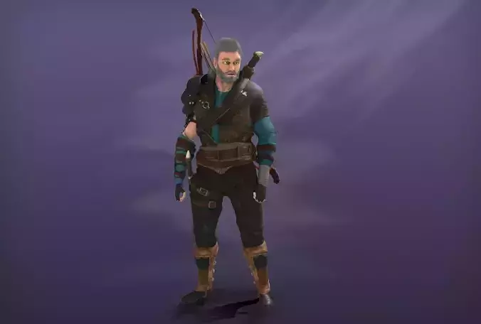 Archer character with bow and arrows Free low-poly 3D model