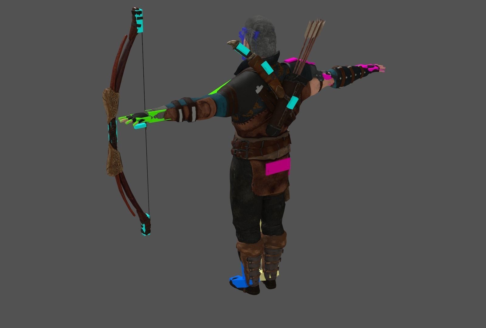 Archer character with bow and arrows Free low-poly 3D model_11