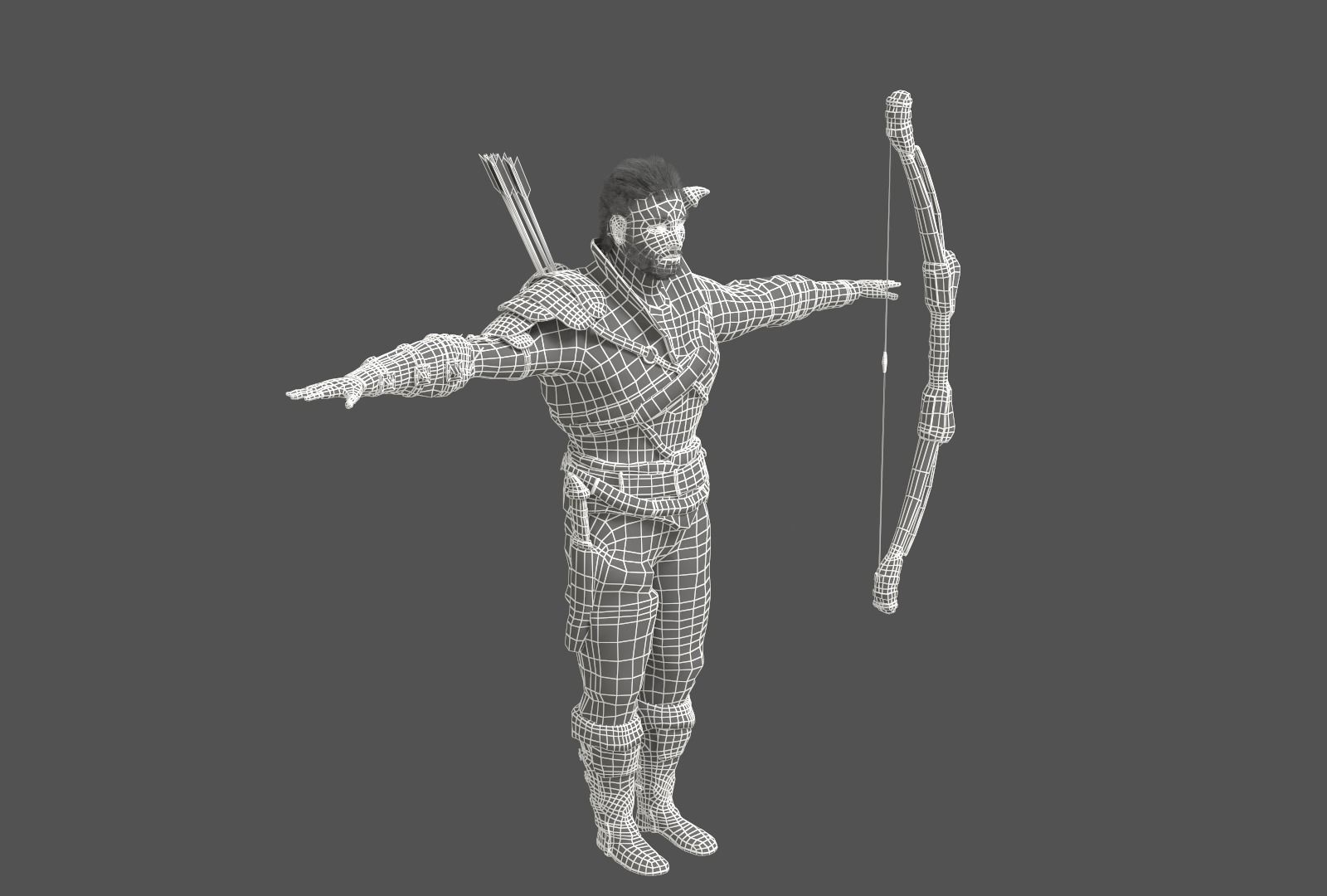 Archer character with bow and arrows Free low-poly 3D model_6