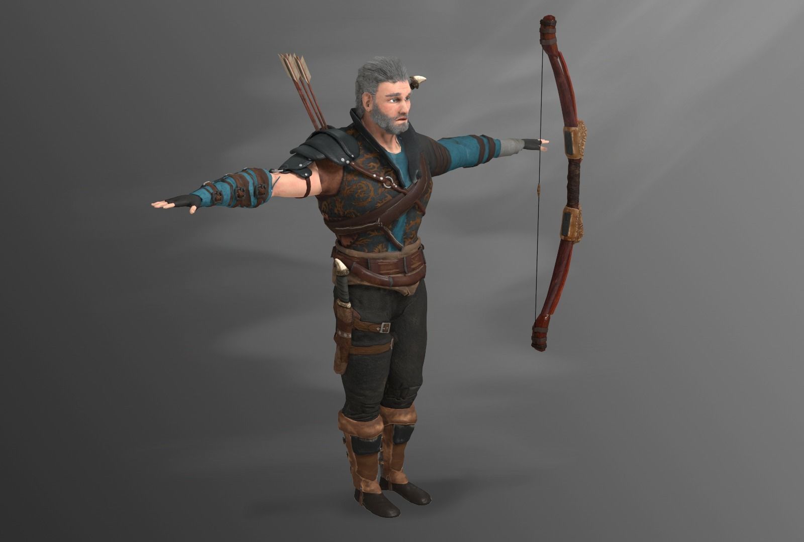 Archer character with bow and arrows Free low-poly 3D model_5