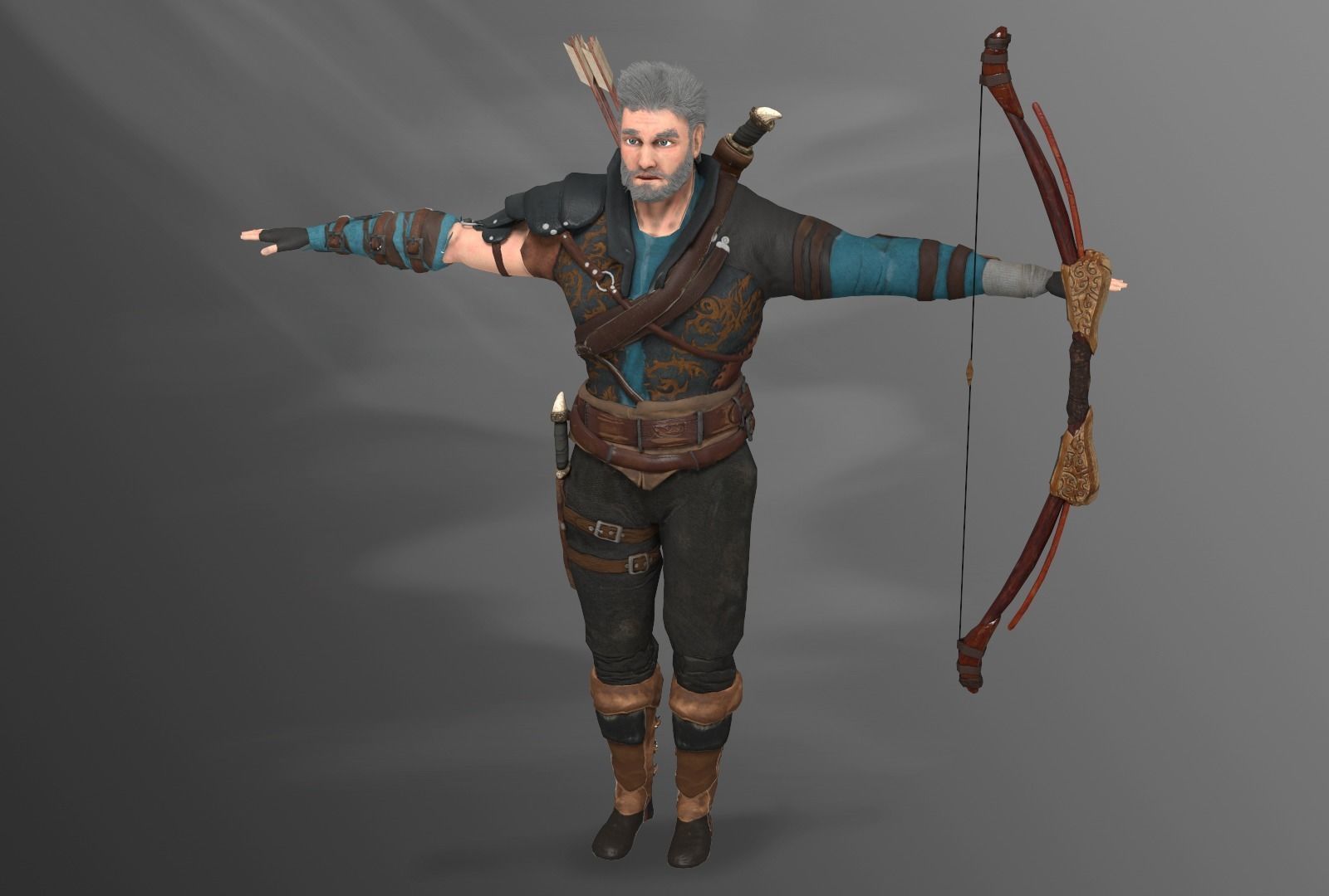 Archer character with bow and arrows Free low-poly 3D model_3