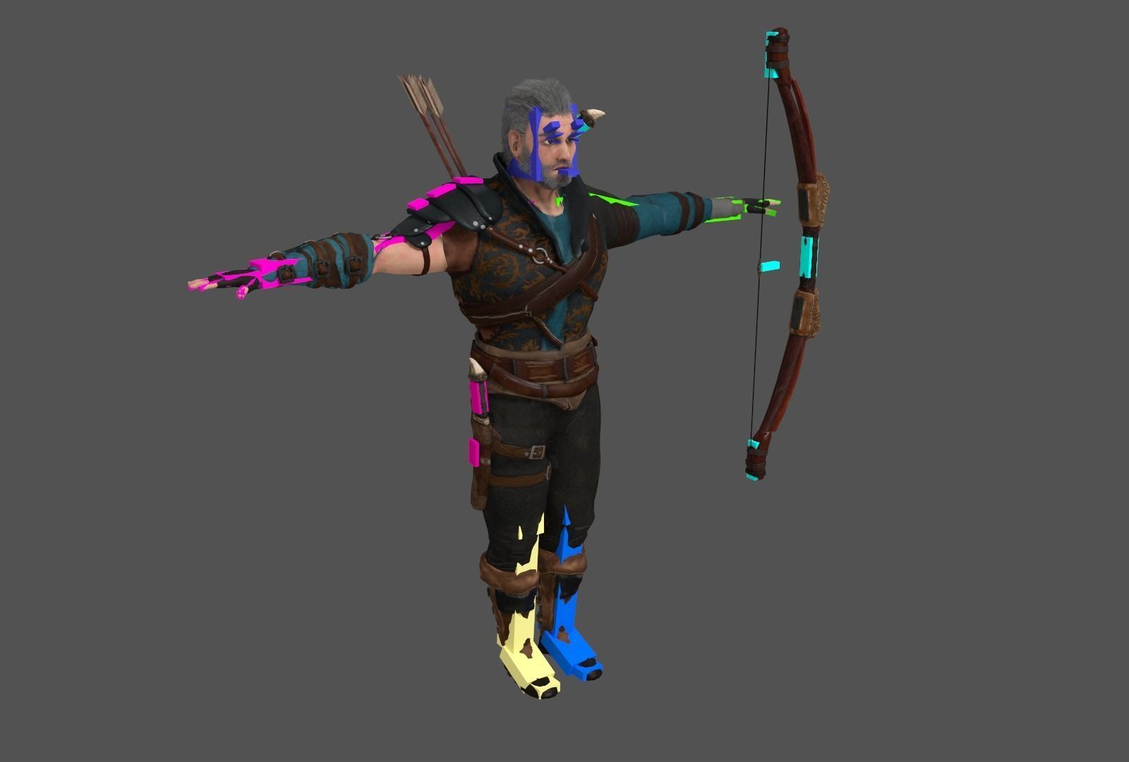 Archer character with bow and arrows Free low-poly 3D model_10