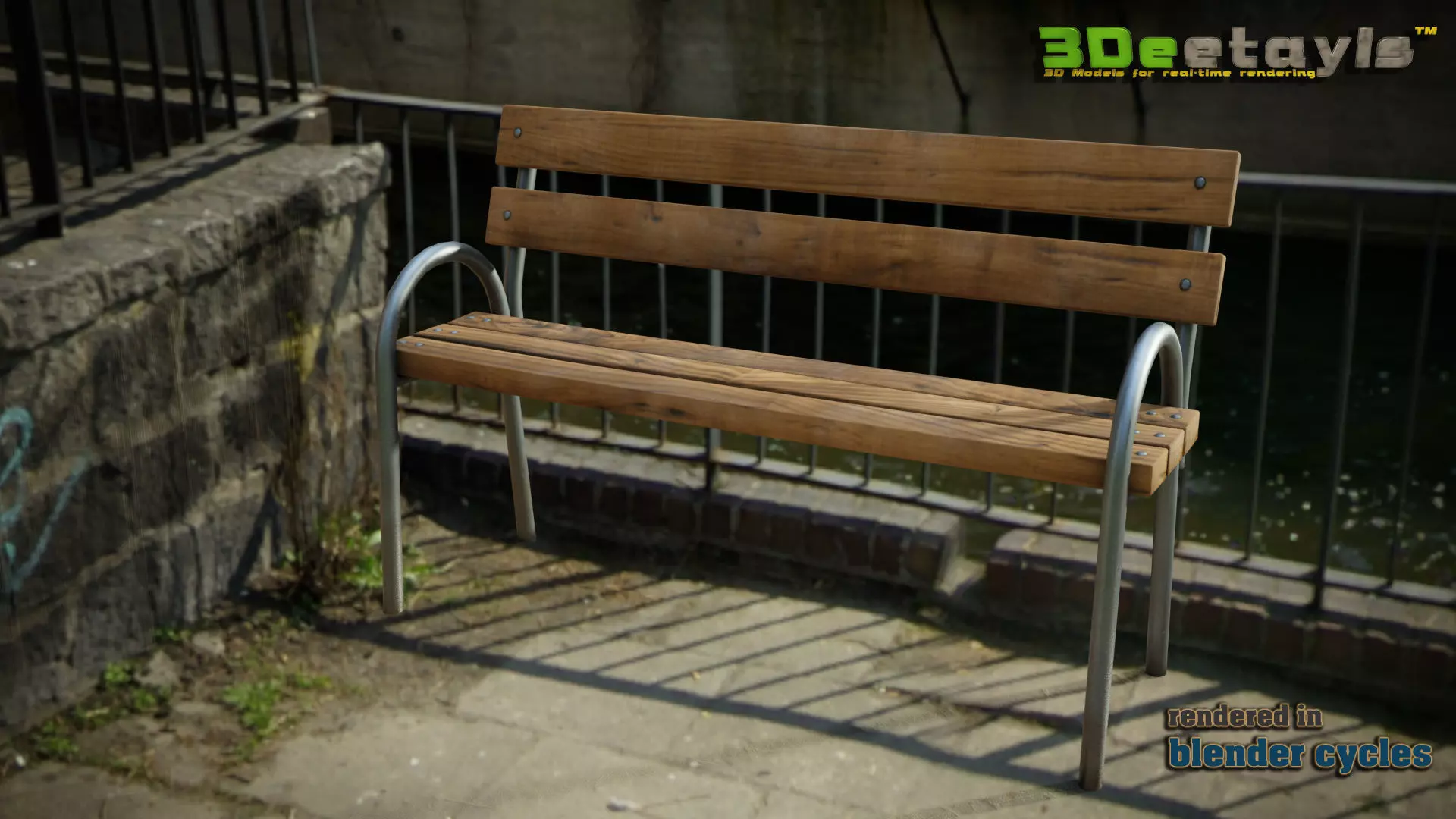 3D modern low poly PBR bench Low-poly 3D model_0
