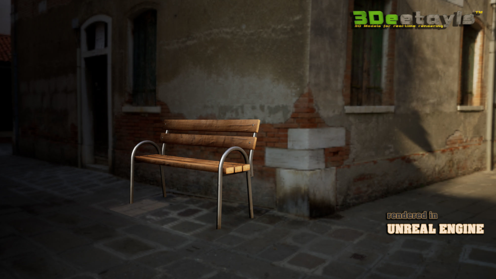 3D modern low poly PBR bench Low-poly 3D model_1