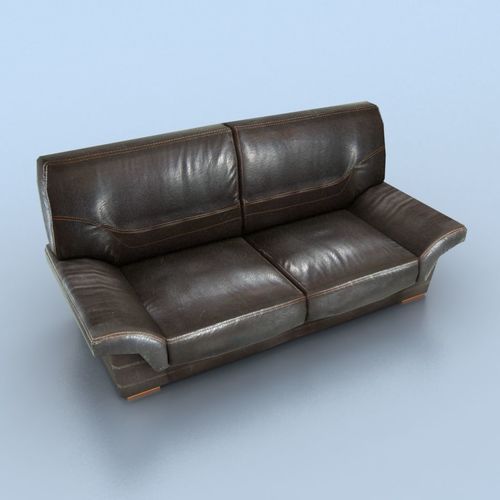  Two-Seat Leather Couch Low-poly 3D model