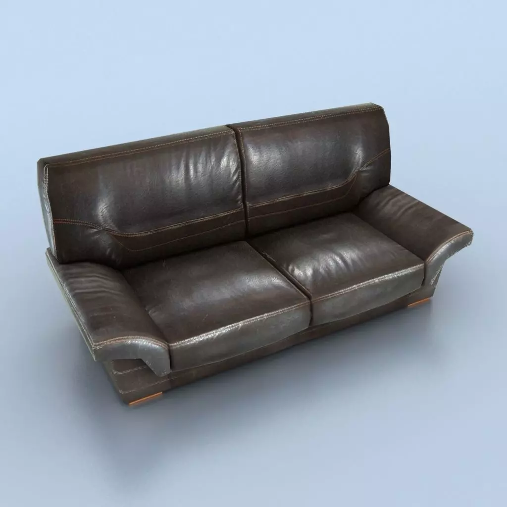 Two-Seat Leather Couch Low-poly 3D model