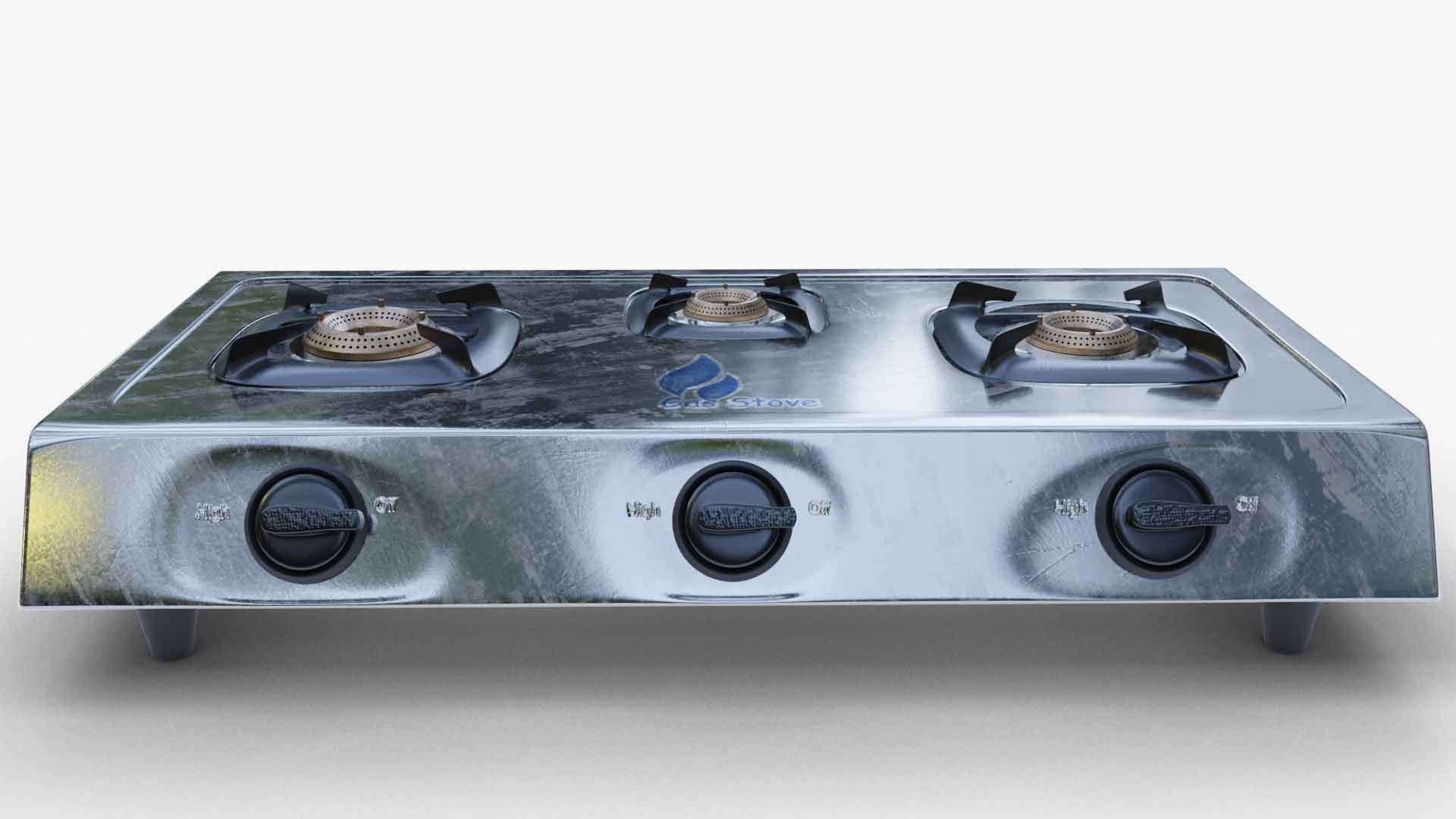 Gas Stove stainless steel 3D model_1