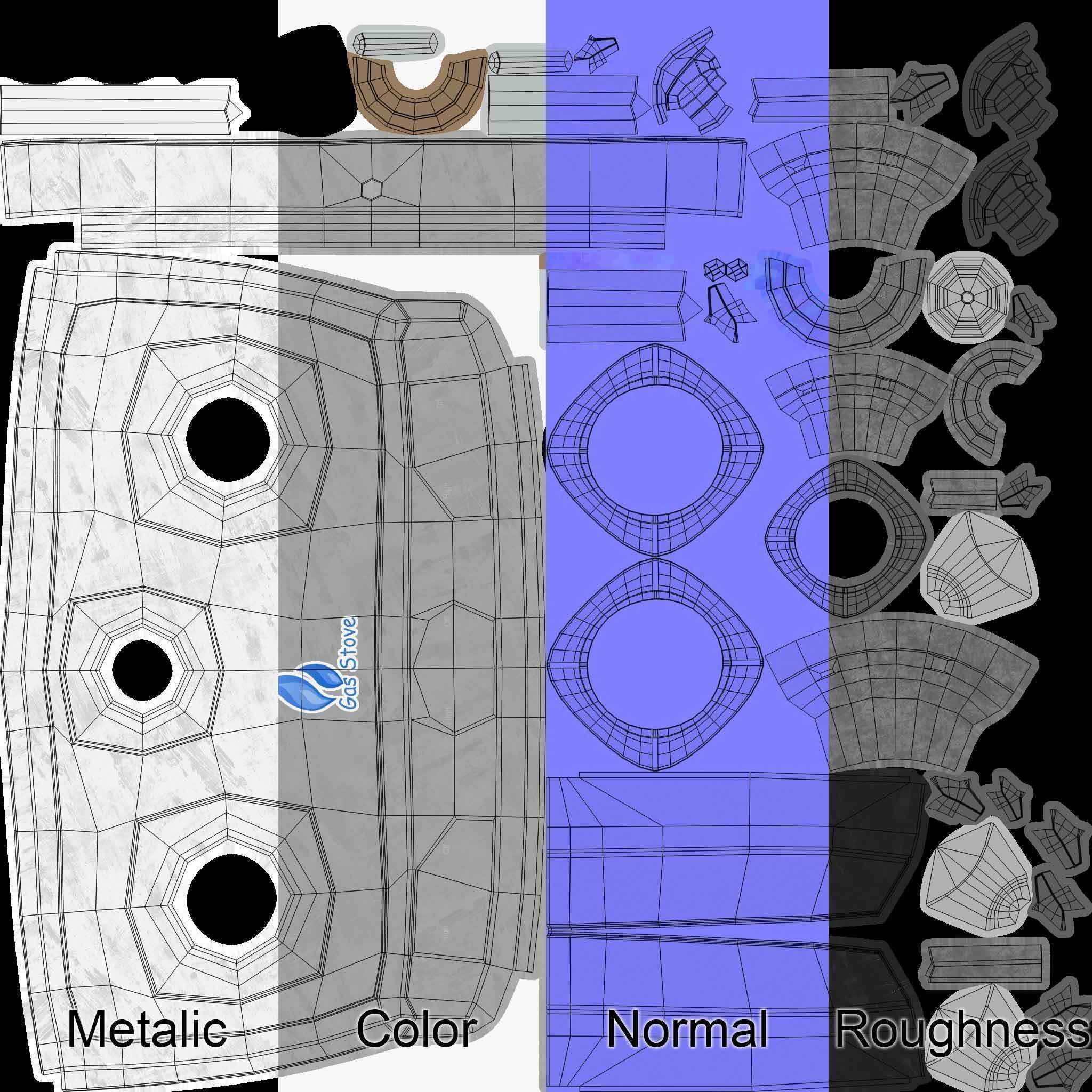 Gas Stove stainless steel 3D model_11