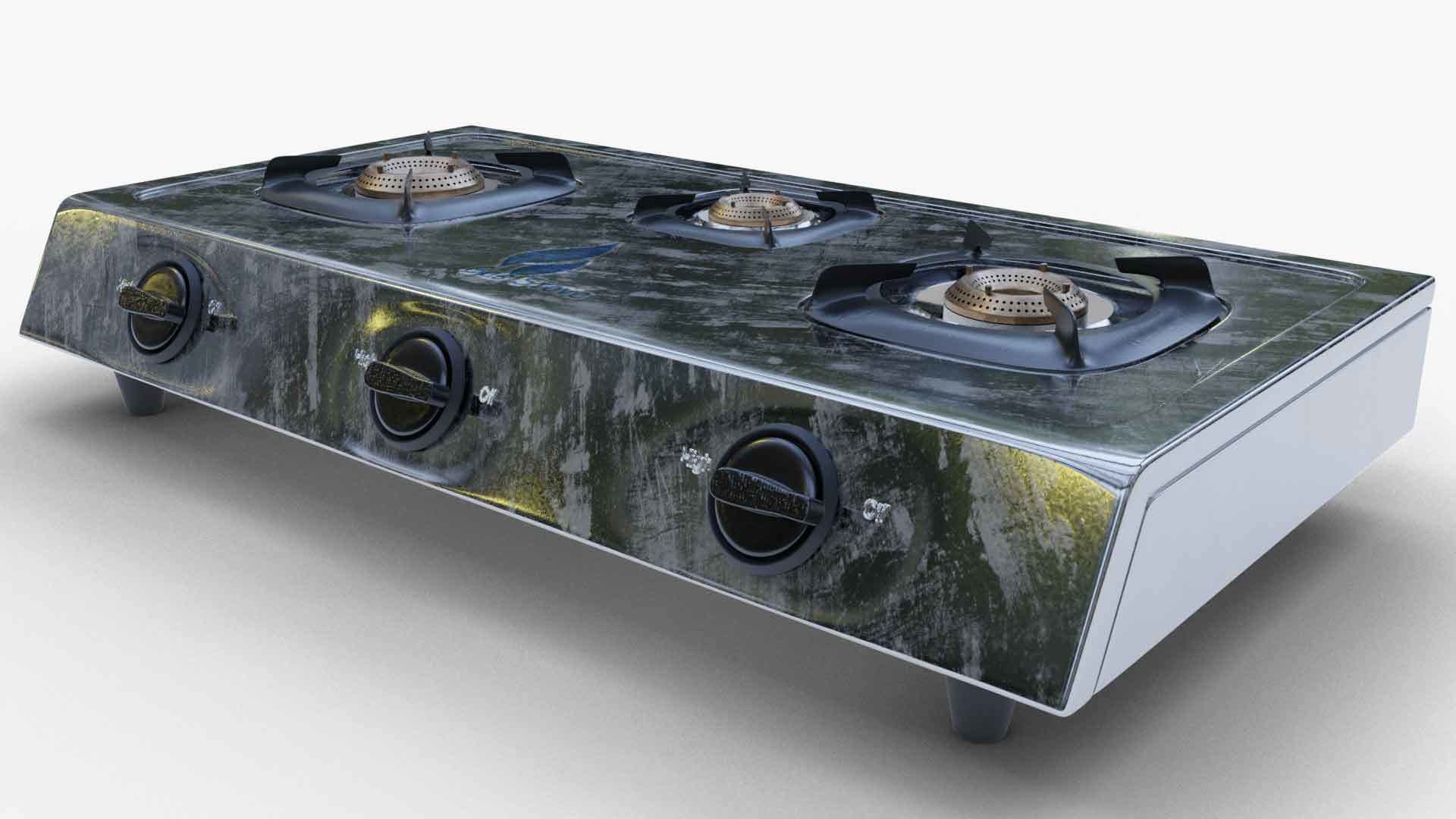 Gas Stove stainless steel 3D model_2
