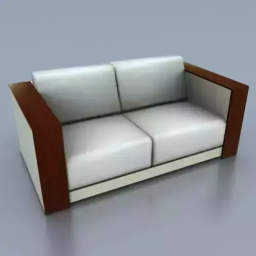  Two-Seat Wooden Beige Leather Couch