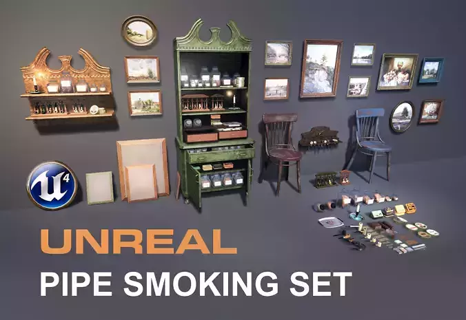 UE4 Pipe Smoking Set Low-poly 3D model