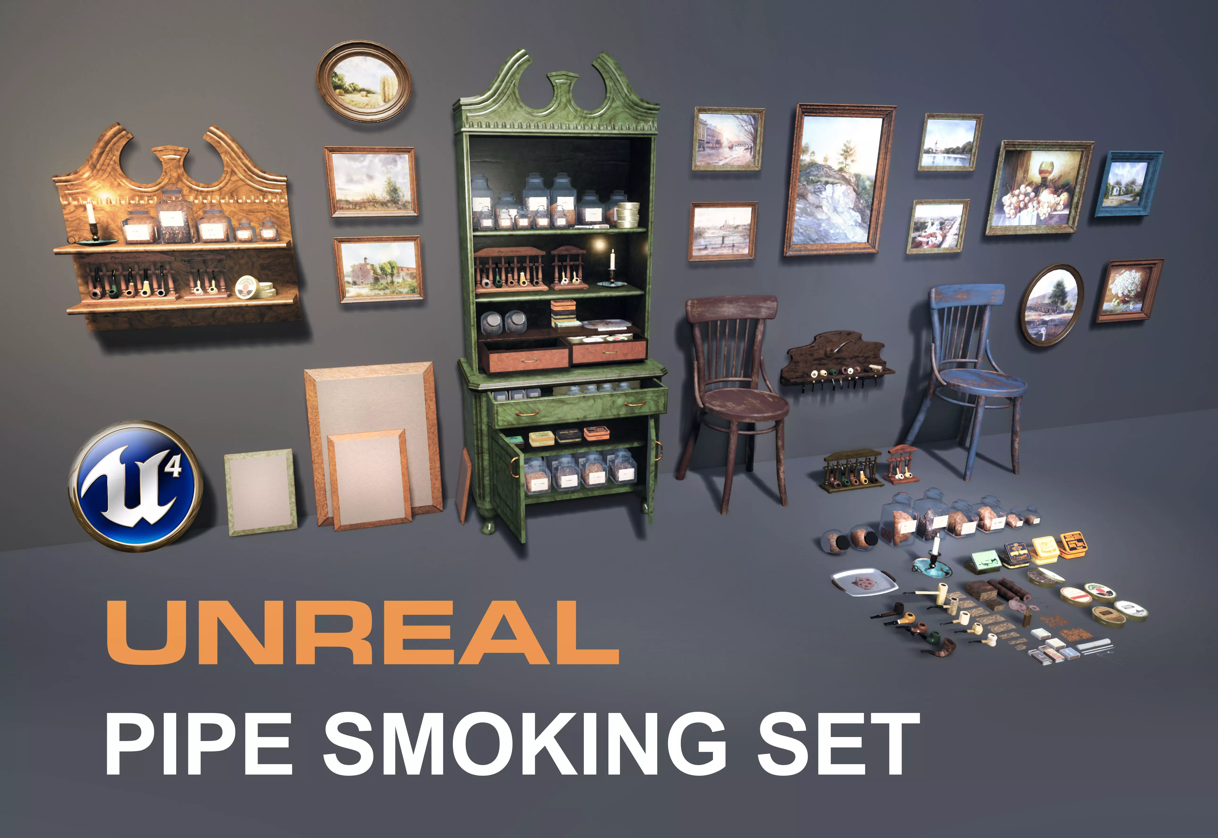 UE4 Pipe Smoking Set Low-poly 3D model_0