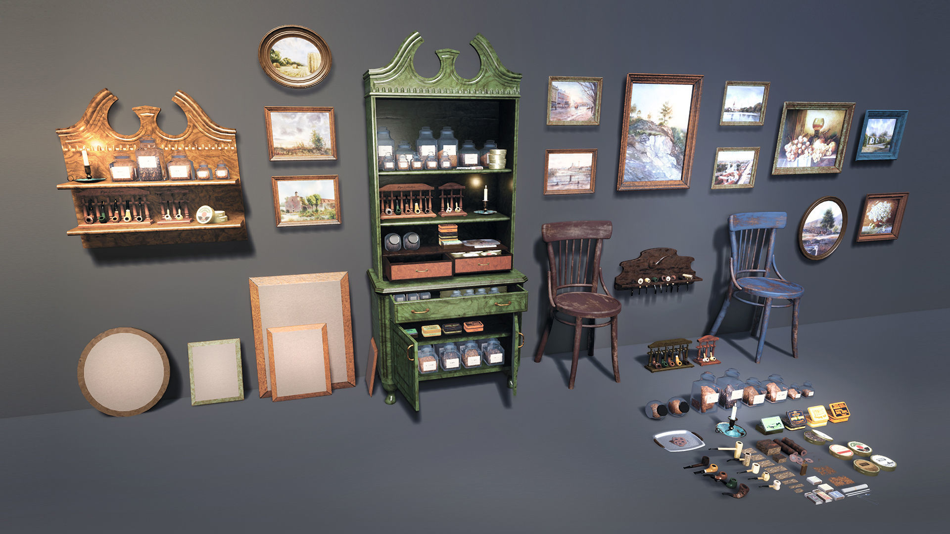 UE4 Pipe Smoking Set Low-poly 3D model_1