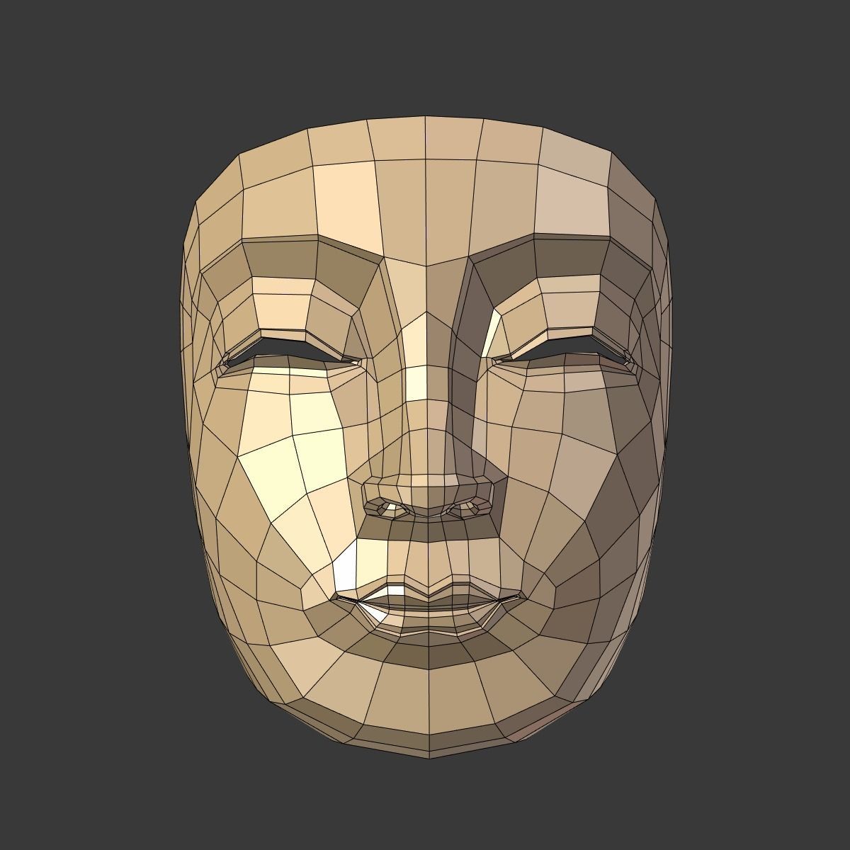 Japanese Woman Mask Low-poly 3D model_2