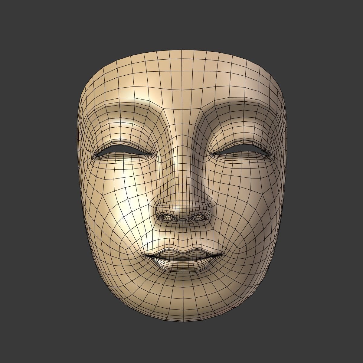 Japanese Woman Mask Low-poly 3D model_4