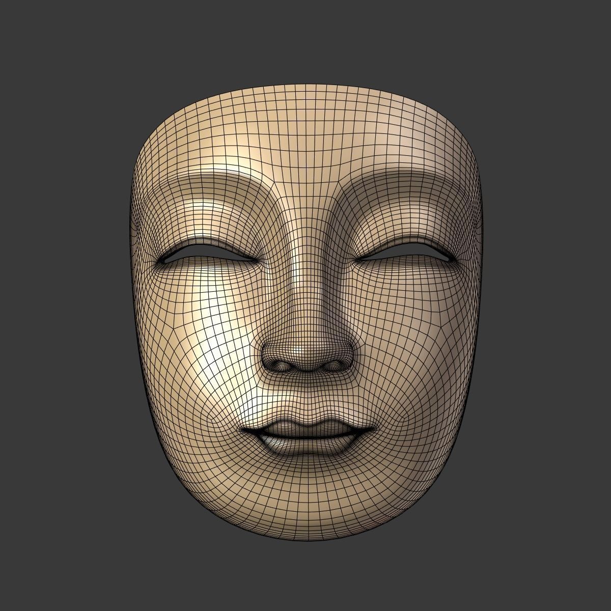 Japanese Woman Mask Low-poly 3D model_5